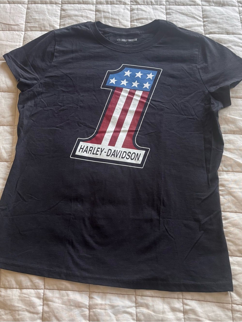 Harley-Davidson Black Tee with American Flag '1' Graphic